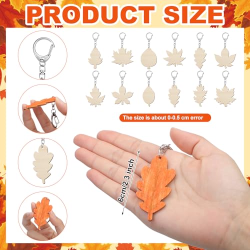 Trnayi 36 Pcs Maple Leaf Wood Keychain Color Your Own DIY Craft - style: Autumn Leaves