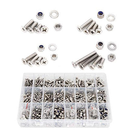 1020pcs M3 M4 M5 M6 Flat Phillips Countersunk Head Machine Screws Bolts Nuts Washers Assortment Kit, 304 Stainless Steel, Silver Tone - size: M3 M4 M5 M6 1020pcs (Countersunk Head-304)
