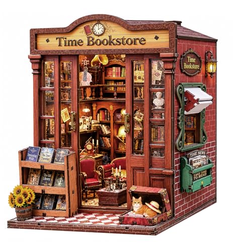 Book Nook Kit DIY Miniature House Kit for Adults, Timeless Library Mini Dollhouse with Furniture & LED Lights, 3D Wooden Puzzle Bookshelf Insert Decor, Creative Gift for Teens, Family & Friends - style: Timeless Library