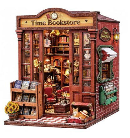 Book Nook Kit DIY Miniature House Kit for Adults, Timeless Library Mini Dollhouse with Furniture & LED Lights, 3D Wooden Puzzle Bookshelf Insert Decor, Creative Gift for Teens, Family & Friends - style: Timeless Library