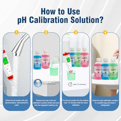 pH Meter Calibration Solution Kit, Includes 4.00, 7.00 and 10.01 - color: Blue Red