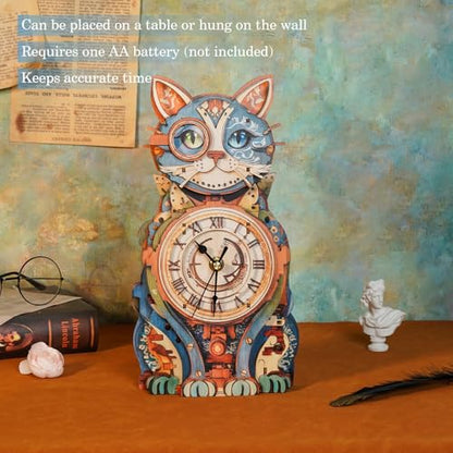 KAAYEE 3D Puzzles for Adults Cat Clock DIY Wooden Puzzle Craft - color: Cat Clock
