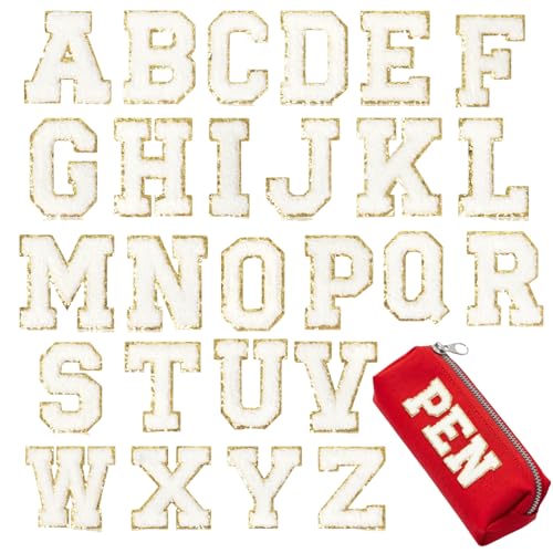 Chenille Letter Patches 26Pcs Self Adhesive Stickers for Clothes Backpacks - color: White 26 Pcs