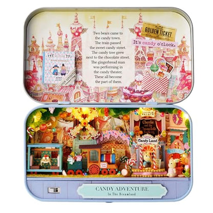 MAGQOO Miniature Dollhouse Kit Box Theater Kit Miniature Room Kit 3D DIY Wooden Doll House Kit with Furniture 1:100(Candy Adventure) - color: Candy Adventure