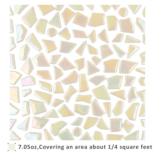 Youway Style 200g Iridescent Cream Glass Mosaic Tiles for Crafs Bulk - color: yellow green tint, size: 200g