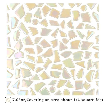 Youway Style 200g Iridescent Cream Glass Mosaic Tiles for Crafs Bulk - color: yellow green tint, size: 200g