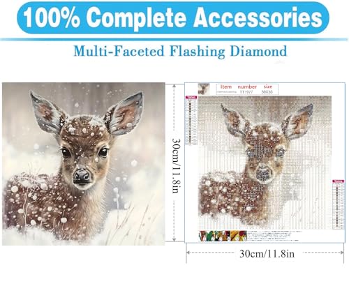 MOMDEDP Deer Diamond Painting Kits for Adults, 5D Winter Snowflake Full Drill Diamond Art, DIY Small Deer Diamond Art Kit Gem Art for Home Decor 12 x 12 inch Animal
