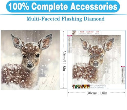 MOMDEDP Deer Diamond Painting Kits for Adults, 5D Winter Snowflake Full Drill Diamond Art, DIY Small Deer Diamond Art Kit Gem Art for Home Decor 12 x 12 inch Animal