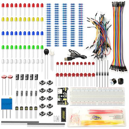 Electronics Component Kit，37 Values Total 480 Pcs Electronic Component Assortment Kit with Power Supply Module 830 tie-Points Breadboard Compatible with Arduino