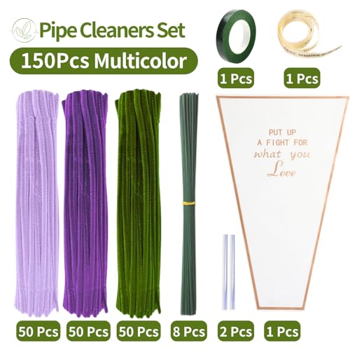 3-Color Purple Pipe Cleaner Flower Kit,150 Pcs Pipe Cleaners Craft - color: Tulip