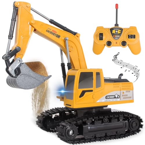 Jiakora Remote Control Excavator Toys for Boys, RC Excavator Toy for Boys 3 4 5 6 7 8 Year Old Kids Christmas Birthday Gift，RC Digger Truck Construction Vehicles with Metal Shovel & Light - style: Excavator
