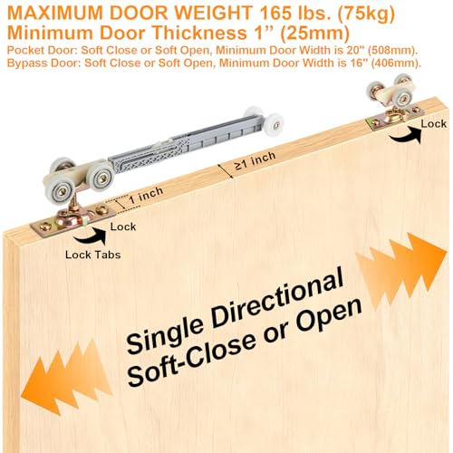 Sliding Pocket Door Single Direction Soft Close Rollers Kit - size: 1060-Single Direction Soft Operation