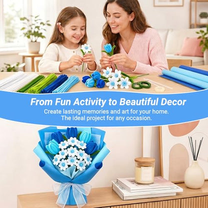 SENVIA Pipe Cleaners Flower Kit, 500 PCS Blue Chenille Stems Bulk - color: Blue