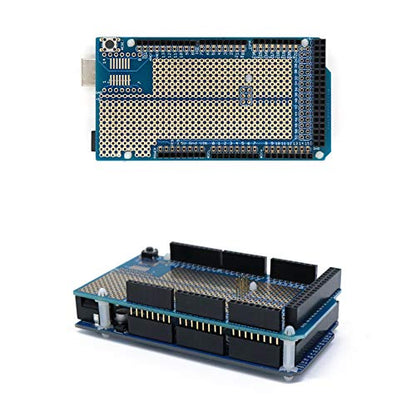Treedix 3 pcs Prototype Shield Board Solderable Universal BreadBoard PCB Double Sided Tinned Gold Plated Holes with Female Header Compatible with Arduino Mega 2560
