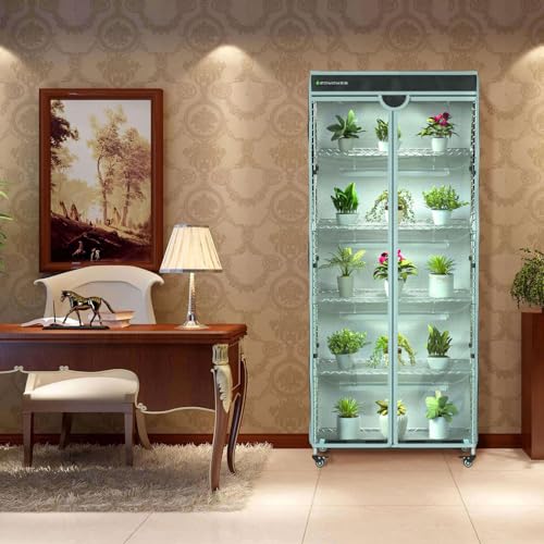 Indoor Greenhouse 6-Tier Plant Stand with Grow Lights & Cover - color: Black+Gray, size: 30" W x 14" D x 72" H