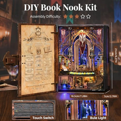 Book Nook Kit, DIY Miniature Tiny House Magic Book - color: Magic Admissions Guide