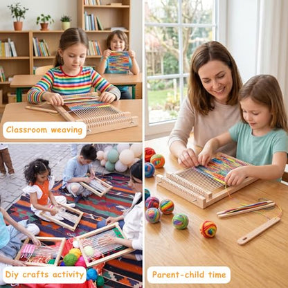 Wooden Weaving Loom Kit for Kids,Arts and Crafts Mini Weaving Loom with 13 roll Colorful Yarns,11.4" x 7.5" Hand-Knitting Frame Looms for Easy Weaving,Weaving Loom and Yarns for Beginners and Adults