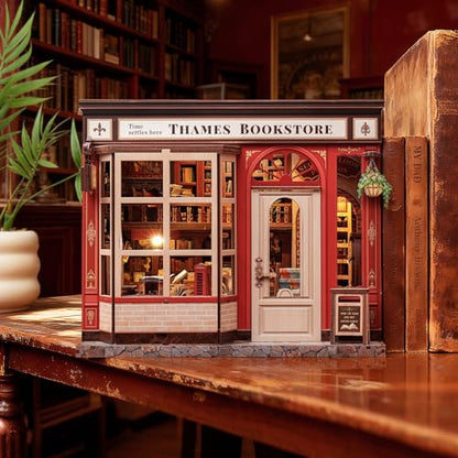Fsolis Book Nook Kit - 3D Wooden Puzzles for Adults - color: Thames Bookstore