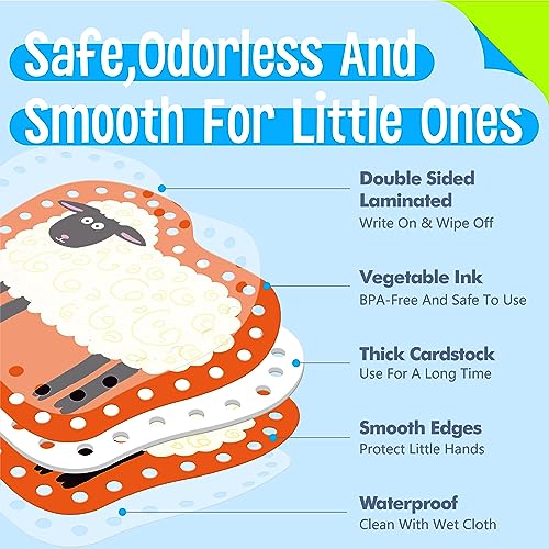SpriteGru 9 Pieces Kids Lacing Cards, Double Sided Sewing Cards in 9 Farm Themed Cards with 9 Colorful Laces, Imagination Development Lacing Toys Games for Children Educational and Learning Activity - color: Farm Themed-A