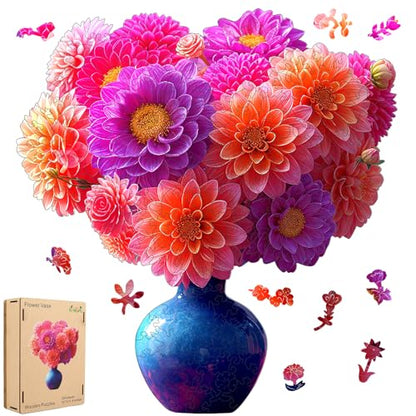Bovearto Wooden Puzzle for Adults, Unique Flower & Leaf Shaped Pieces - color: Flower Vase, size: 200pcs