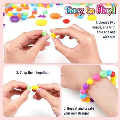 FUNZBO 1600 Pcs Pop Beads with Bracelet Making Kit, Jewelry Making Kit for Little Girls, Arts and Crafts Toys, Necklace Bracelet Ring Snap Set, Birthday Gifts for Kids Ages 3-9 Years Old - size: XX-Large