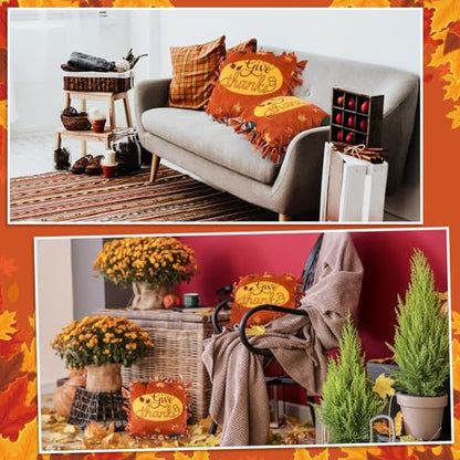 Chunful 6 Sets Thanksgiving Fall Tied Pillow Craft Kit DIY Give Thanks Pillow Craft Gifts with Fall Leaves for Autumn Harvest Thanksgiving Party Decor VBS Favors Giveaways - style: Thanksgiving