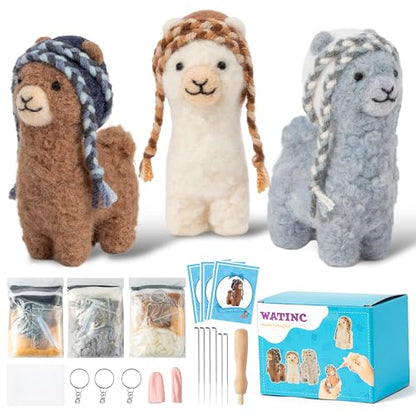 WATINC Needle Felting Kit - 3 Set Unique Different Cute Doll Wool Felt Needle Tools Foam Pad Instruction, DIY Home Decoration Craft Party Supplies for Art Work Starter Beginners (Alpaca) - style: Alpaca