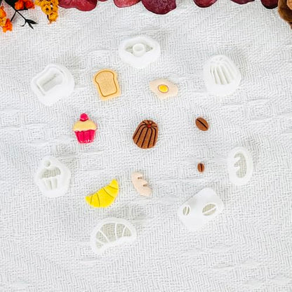 Xaekicr Breakfast Food Polymer Clay Cutters Set – 7pcs Bread Cupcake Egg Coffee Designs Clay Cutters for Polymer Clay Jewelry Making – Cute Clay Molds and Clay Tools for Mini Food Earrings - color: B color