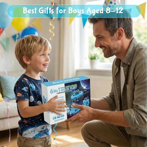 STEM Education Solar Robots Toys for Kids Age 8+, 6-in-1 DIY Science Kit Space Toys, 120 Pcs Building Experiment Robotics Set Birthday Gifts for Boys & Girls - color: Blue