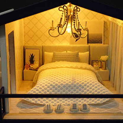 GuDoQi DIY Miniature Dollhouse Kit, Tiny House kit with Music, Miniature House Kit 1:24 Scale, Great Gift for Birthday Christmas Day, Time Apartment - color: Time Apartment