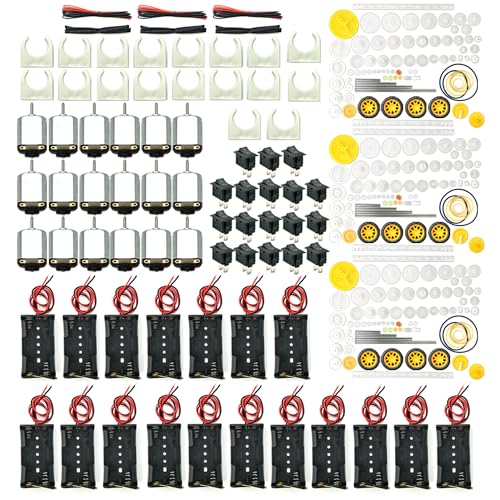 EUDAX 18 Set DC Motors Kit,Mini Electric 1.5-3V 24000RPM Hobby Motor with 252Pcs Plastic Gears,2 x AA Battery Holder,Wires for STEM DIY Toy