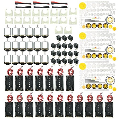 EUDAX 18 Set DC Motors Kit,Mini Electric 1.5-3V 24000RPM Hobby Motor with 252Pcs Plastic Gears,2 x AA Battery Holder,Wires for STEM DIY Toy
