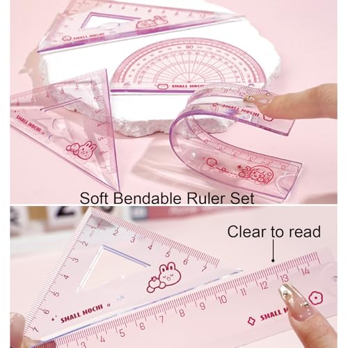 4 Pieces Purple Flexible Rulers Set 15cm Soft PVC Bendable Rulers Shatterproof Straight Ruler Triangle Ruler Straight Edge Protractor Math Geometry Tool Office School Supplies (Purple) - color: Purple