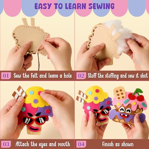 Toylink DIY Sewing Kit for Kids Ages 4-12, 12 Dessert Felt Craft Kit with Pre-Punched Holes, Blunt Plastic Needles, Cotton Stuffing - First Sewing Kit STEM Learning Toys for Girls Boys Birthday Gift - style: Dessert 2