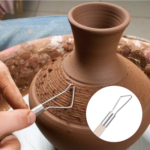 12PCS Double-Sided Clay Sculpting Tools, Wooden Handle Clay Carving Tools Clays Wire Loop Sculpture Set Clays Pottery Sculpting Tool Set for Ceramic, Carving Modeling - color: Silver + Wood