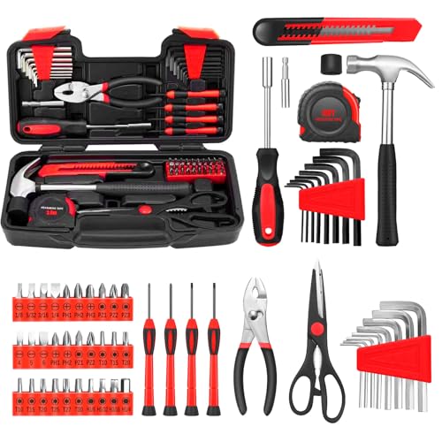 58-Piece Household Tool Set, Home Tool Kit with Storage Case, Red - color: Red, size: 58-Piece