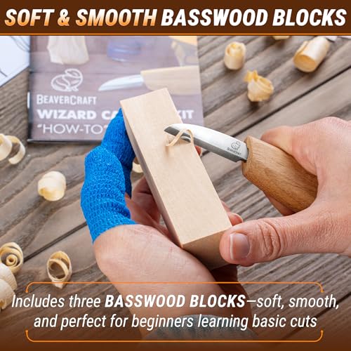BeaverCraft DIY03 Wizard Whittling Kit for Beginners BW 18 pcs Whittling Wood Carving Blocks Basswood for Carving Wood