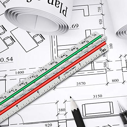 12" Architectural Scale Ruler Triangular Ruler, Color-Coded, 1 Pack - color: Tricolor