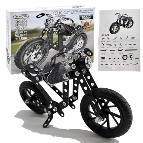 Metal Model Motorcycle Kits - 117 Pcs Erector Sets for Boys Age 8-12, Motobike Building Toys, STEM Kits for Kids Age 8-10, Assembly Car Project for 14 and Up, Gifts for 15 16 Year Old Boys and Adults - style: model motorcycle
