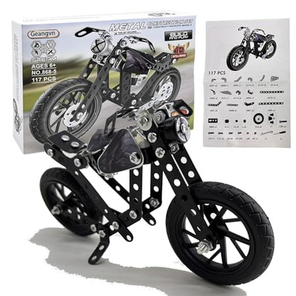 Metal Model Motorcycle Kits - 117 Pcs Erector Sets for Boys Age 8-12, Motobike Building Toys, STEM Kits for Kids Age 8-10, Assembly Car Project for 14 and Up, Gifts for 15 16 Year Old Boys and Adults - style: model motorcycle