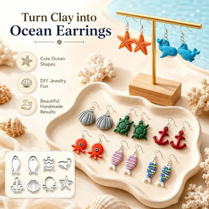 9PCS Ocean Theme Polymer Clay Cutters for Earrings - color: Marine Animals