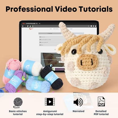 CrochetBox Polka Dot Highland Cow Crochet Kit for Beginners, Adults - color: Polka Dot Highland Cow