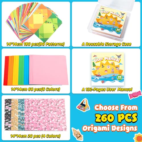 Funtopia Origami Kit for Kids Ages 5-8 8-12, 260 Sheets Origami Paper
