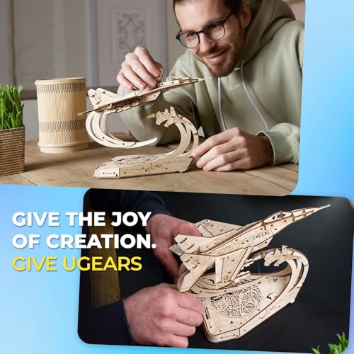 UGEARS The Ghost of Kyiv Ukrainian Fighter 3D Puzzle, Jet Model Kit with Movable Ailerons, Wing Flaps & Tail Rudders - MiG-29 Military Aircraft