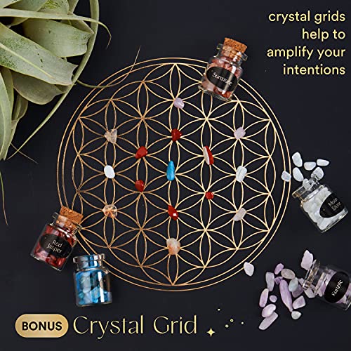 Set of 50 Crystals and Healing Stones | Healing Crystals in Spell Jars with Cork | Witchcraft Supplies | Real Crystal Kit with Crystal Grid