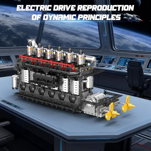 Mould King 10209 Aircraft Carrier Engine Building Sets, Intelligent Chip Drive Engine Model Kit that Runs, Build Your Own STEM Model Engine, Gift for Age 14+/Adult Collections Enthusiasts (3222+ PCS) - style: MK-10209 engine