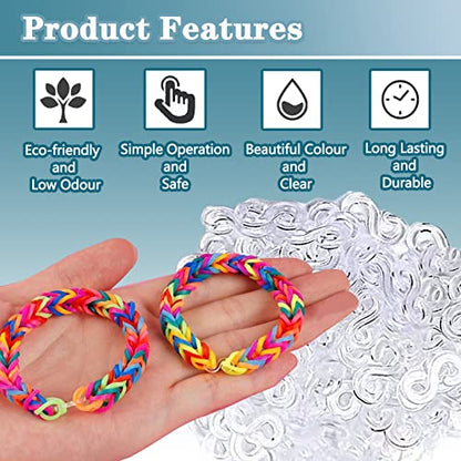 PUSNMI S Clips Rubber Band Clips 1000 Pieces Loom Rubber Band Clips Plastic Band Clips Connectors Refills Bracelet Kit Clip for Loom Bracelets DIY Making Refill Kit, Clear - color: Clear