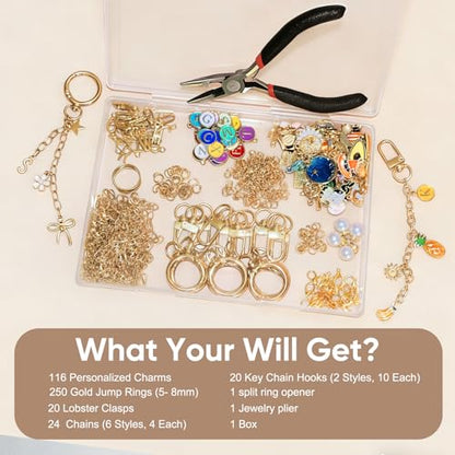 WDXIUE Keychain Making Kit, Charms Lip Gloss Key Chain Bracelet Design Set, Cute & Friendship Jewelry Making Kit, DIY Make 24 Set Keychain for Beginners