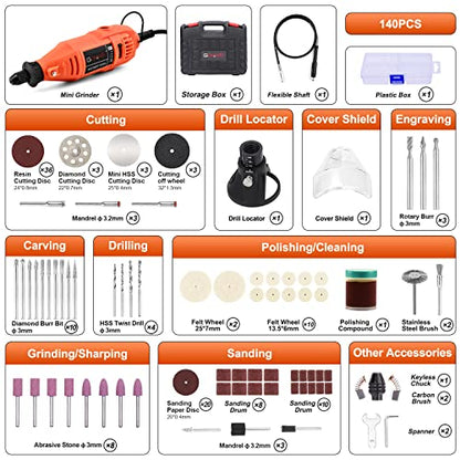 GOXAWEE Mini Rotary Tool Kit with Flex Shaft & Keyless Chuck -140Pcs, Red - color: Red Rotary Tool Kit