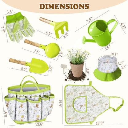 Kids Gardening Tool Set 18PCS Outdoor Toys Tote Bag Watering Can Green - color: Green